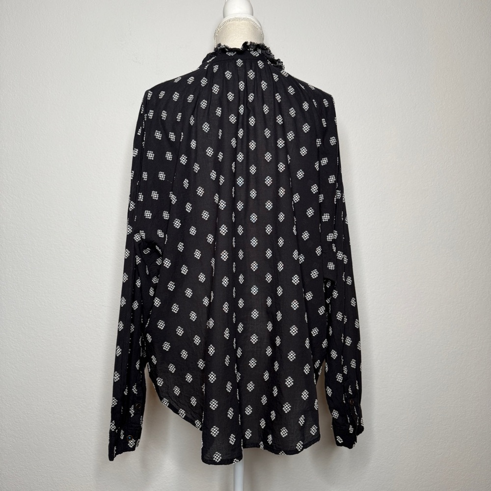 Pilcro Tavi Embroidered Button Down Blouse Black Cotton Frayed Trim XL - Picture 5 of 9